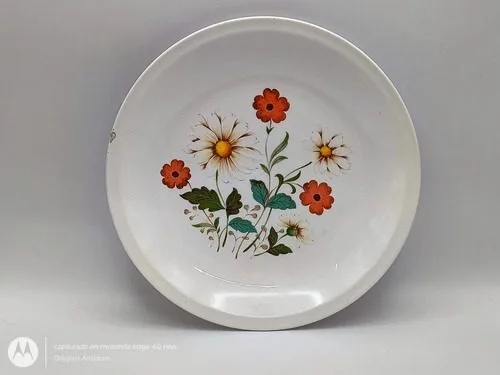 Plato Antiguo Porcelana Mediano Flores San Isidro Usado Blanco Floreado — Decoración vintage