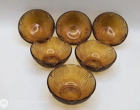 Juego Vintage 6 Cuencos Vidrio Ámbar Hechos En Brazil 60's Ámbar Cuencos Vintage Vidrio Ámbar