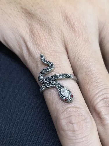 Anillo De Serpiente En Plata Ley .925 Con Marquesita Vintage Plateado 8