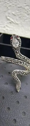 Anillo De Serpiente En Plata Ley .925 Con Marquesita Vintage Plateado 8 — Coleccionables vintage (foto 2)