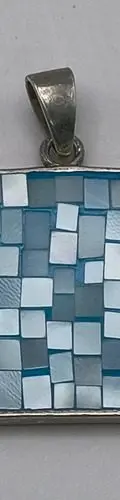 Dije Cuadro Con Mosaico En Nácar Azul Montado En Plata .925  Turquesa — Decoración vintage (foto 2)