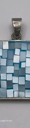Dije Cuadro Con Mosaico En Nácar Azul Montado En Plata .925  Turquesa — Decoración vintage
