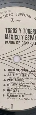 Disco Lp Toros Y Toreros México Y España Genaro Nuñez 1970 Estándar — Audio vintage, años 70s (foto 6)