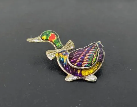 Broche/pin Metálico Vintage En Forma De Pato Colores Retro Verde