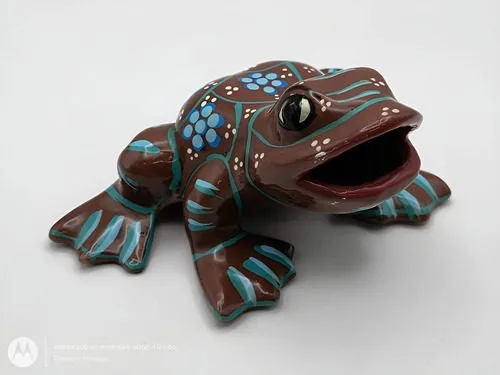 Artesanía Rana De Barro Horneado Pintada A Mano Vintage 19cm Terracota — Decoración vintage