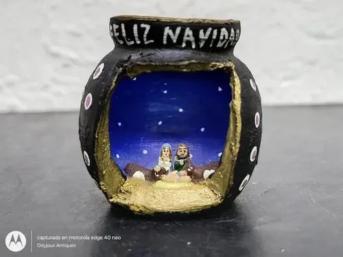 Nacimiento Miniatura Artesanal Feliz Navidad Vintage — Decoración vintage