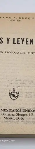De Rimas, Narraciones Y Leyendas Gustavo A. Becquer