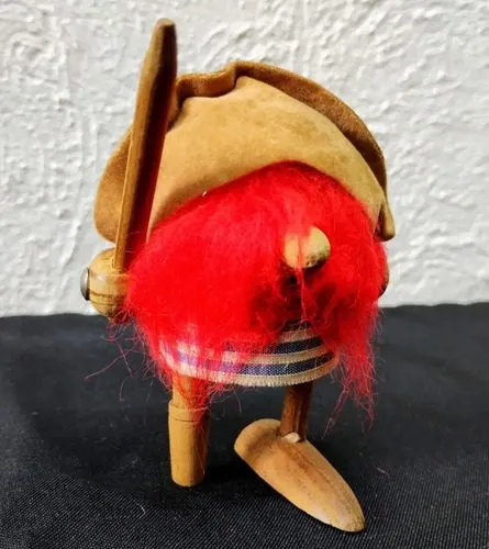 Figura Muñeco Pirata Pelirrojo De Madera Vintage 10cm Usado