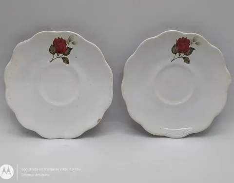 Plato Pastelero Rosas Vintage De Cerámica 15cm Lote 2pz Beige Rosas Vintage