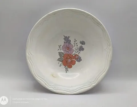 Plato Hondo Floral Cerámica Primavera Ironstone Vintage 70s Blanco Floreado