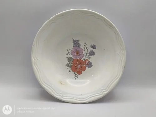 Plato Hondo Floral Cerámica Primavera Ironstone Vintage 70s Blanco Floreado — Decoración vintage, años 70s
