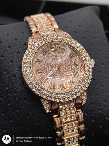 Reloj Pulsera Dama Cuarzo Elegante Brillantes Dorado Rosado Oro Rosa Rosa Oro Rosa Dorado