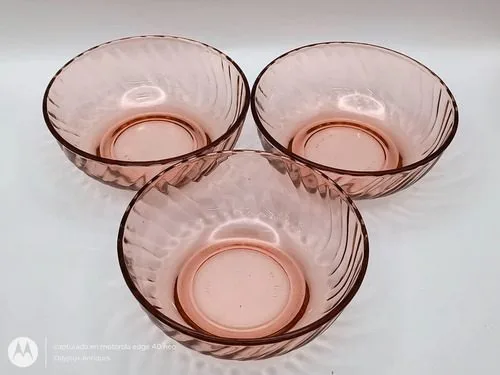 Tazon De Vidrio Rosa Hondo Fortecrisa 14cm Vintage Lote 3pz Rosa Pálido — Decoración vintage, años 70s