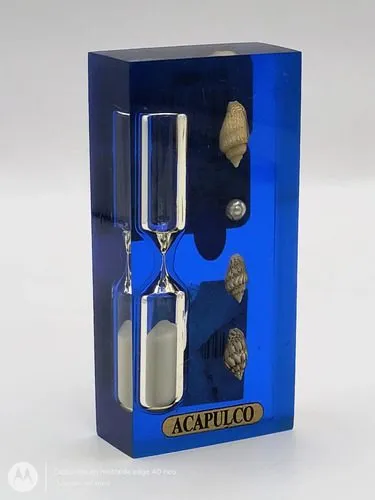 Reloj De Arena Acrílico Caracol/perla Acapulco Pisa Papel Azul