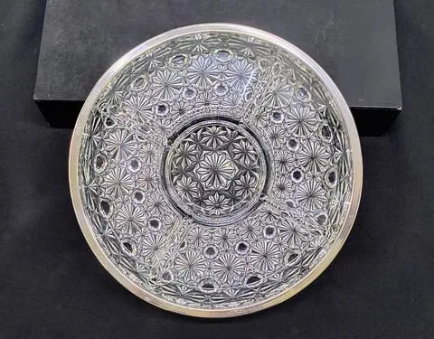 Plato Vintage Vidrio Prensado Filo Plata Botanero 60's 25cm Transparente