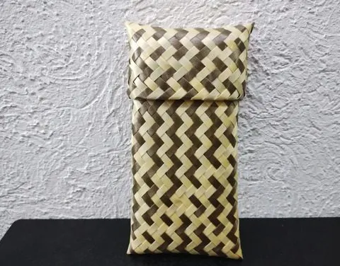 Bolso De Palma 20x8.5cm Cartera/monedero Artesanía Usado Crema Rayas