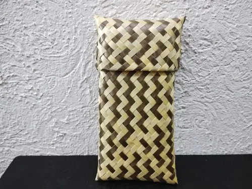 Bolso De Palma 20x8.5cm Cartera/monedero Artesanía Usado Crema Rayas — Coleccionables vintage