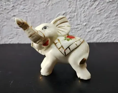 Elefante Oriental De Porcelana Vintage Filo De Oro 7.5cm Beige
