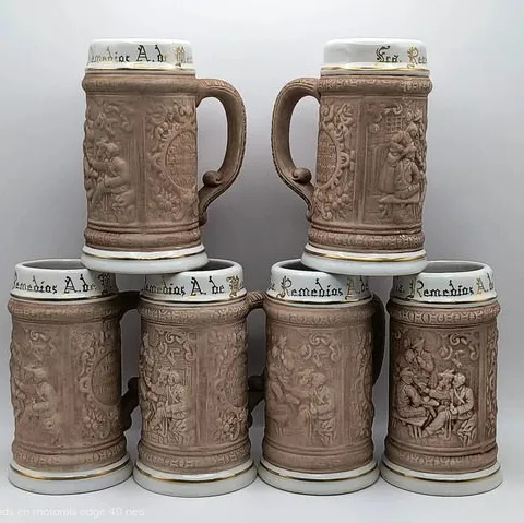 Juego De Tarros Cerveceros Siglo Xx Semi-porcelana Vintage Beige