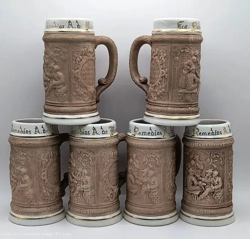 Juego De Tarros Cerveceros Siglo Xx Semi-porcelana Vintage Beige — Decoración vintage, años 70s