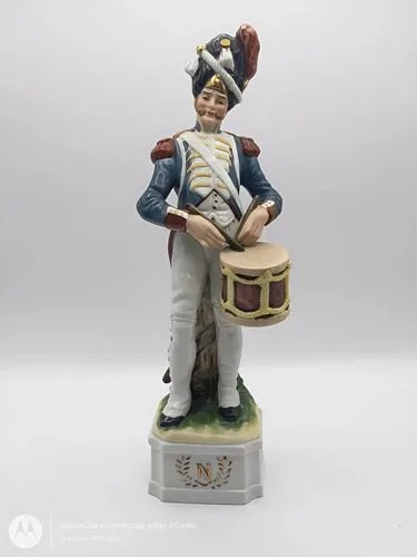 Estatua De Porcelana Soldado Napoleonico Tamborilero Vintage Azul Acero — Decoración vintage