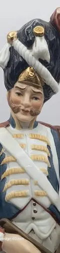 Estatua De Porcelana Soldado Napoleonico Tamborilero Vintage Azul Acero — Decoración vintage (foto 2)