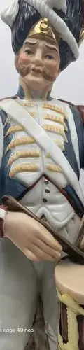 Estatua De Porcelana Soldado Napoleonico Tamborilero Vintage Azul Acero — Decoración vintage (foto 3)