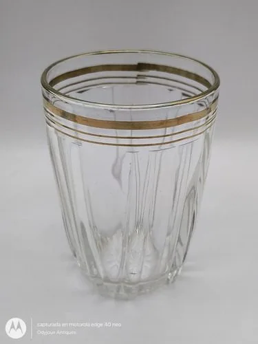 Vaso D Cristal Grueso Vintage Filo Dorado Francés 1960 200ml Transparente Con Filo Dorado — Coleccionables vintage, años 60s