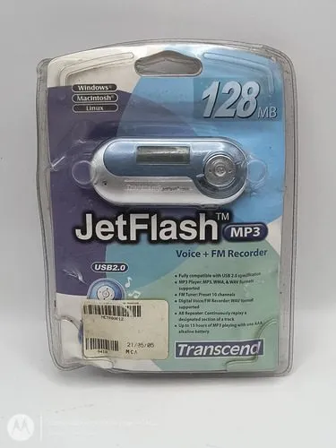 Jetflash Mp3 Transcend 128mb Reproductor Audio Radio Sellado Plateado Con Azul