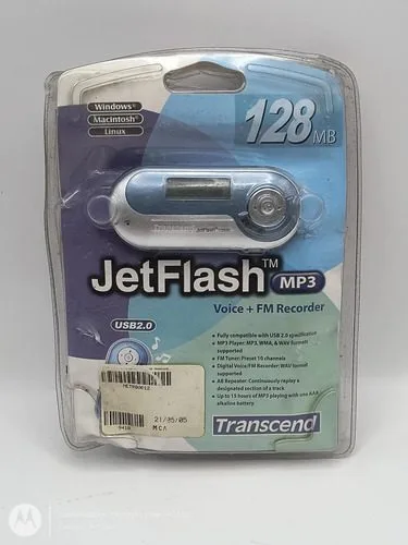 Jetflash Mp3 Transcend 128mb Reproductor Audio Radio Sellado Plateado Con Azul — Audio vintage, años NOW