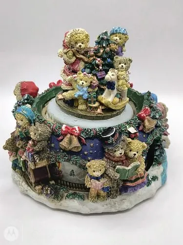 Figura Musical Navidad Familia Osos Vintage Caja Sankyo 80's Colores