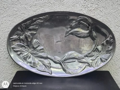 Bandeja Charola Ovalada Claveles De Pewter Decoración 36.5cm Plateado — Decoración vintage