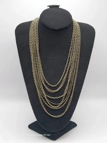Collar Gargantilla Cadena De Enlace Varios Vintage Nickelado Plateado — Coleccionables vintage