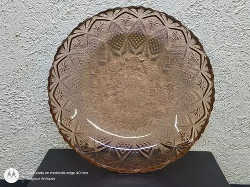 Cuenco Grande Para Servir Kig Indonesia Vidrio Prensado Rosa Claro — Decoración vintage, años 70s